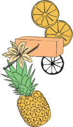 dessin d'un savon, d'un ananas de mandarine et de vanille